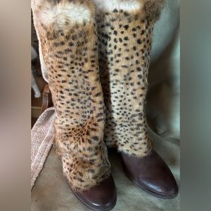 Donald J Pliner -Duscha Expresso/Beige Vachetta/Cheetah Shearling Boots
